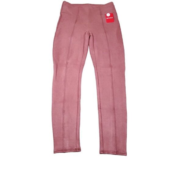 READ Spanx Faux Suede Leggings Rich Rose Pink Size Small Petite Pull On - Picture 2 of 12